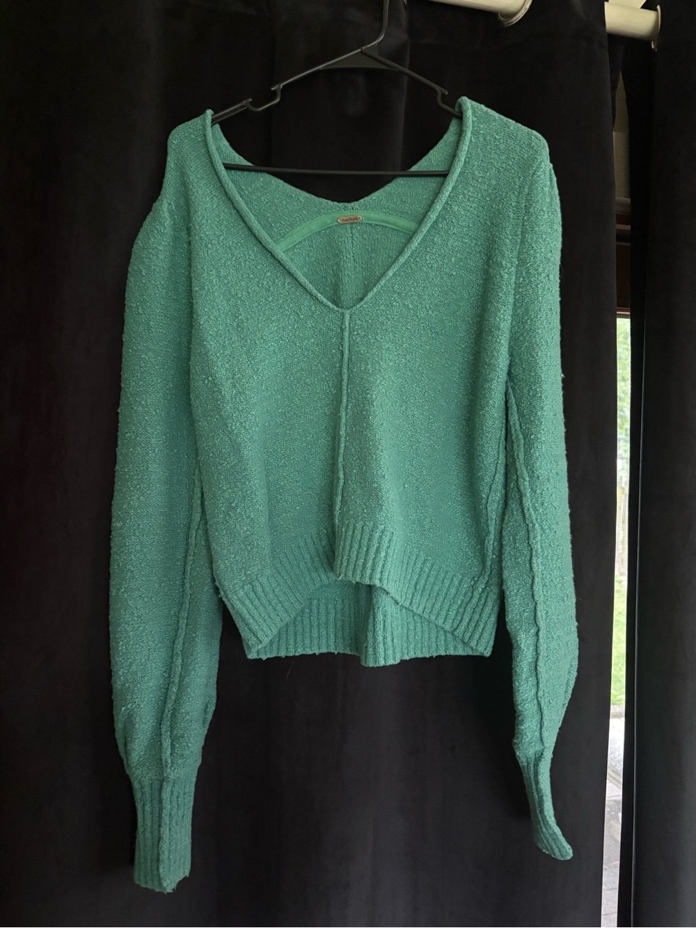 Free People Textured Teal V-Neck Sweater